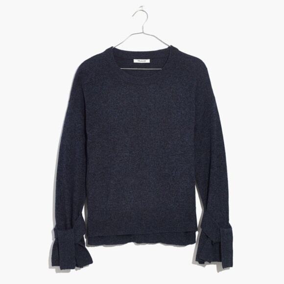 Madewell Navy Bow Tie-Cuff Pullover Sweater Coastal Preppy Size Small Preloved - Picture 1 of 6